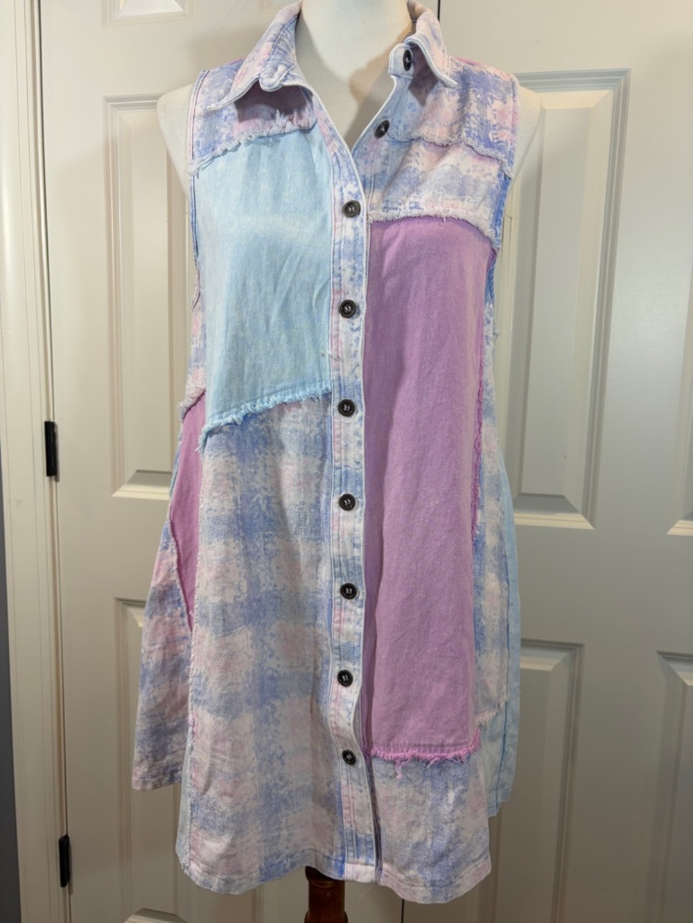 Blue Velvet Pastel Tie-Dye Button-Up dress